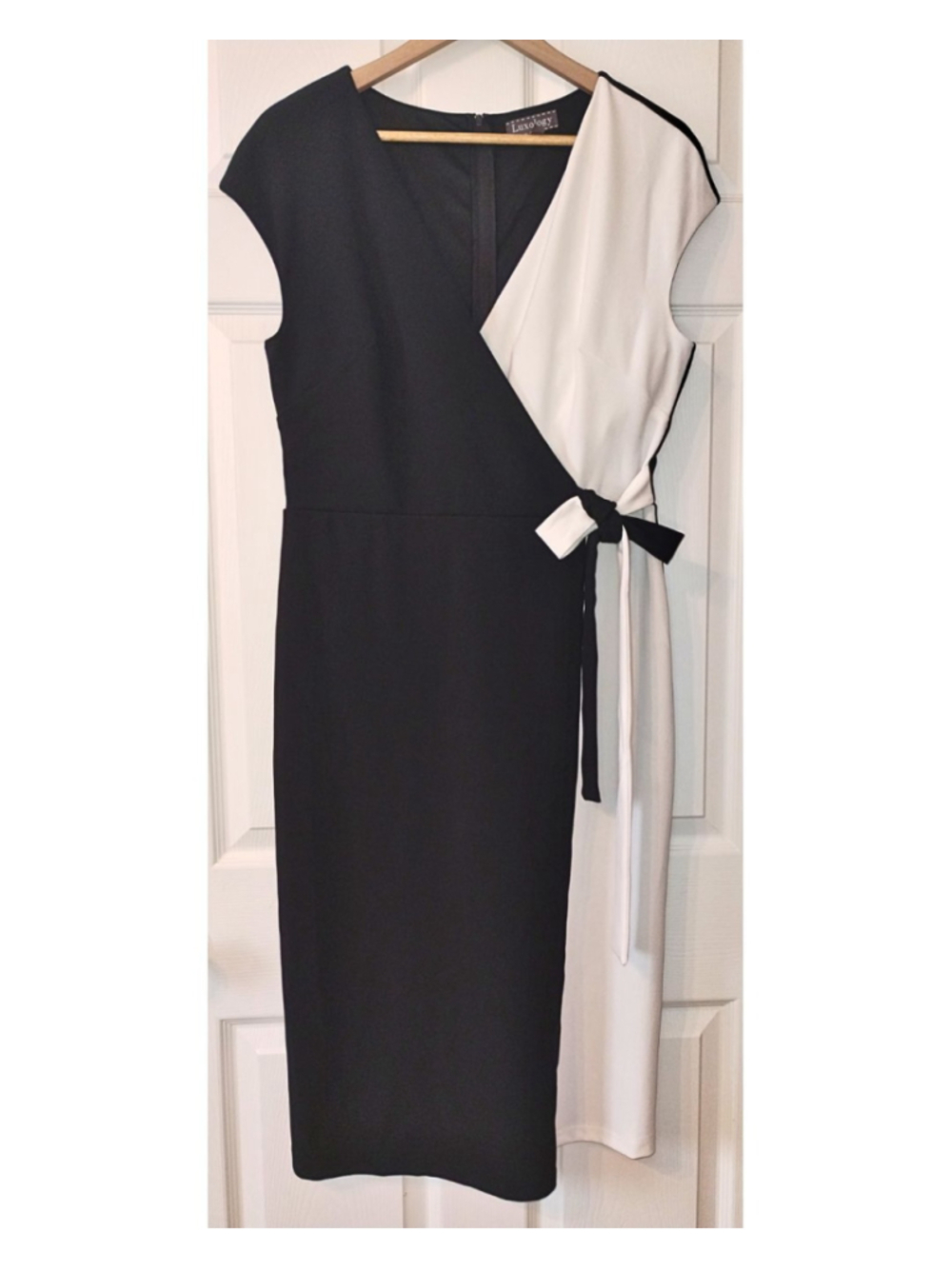 Women's Luxology Black White Colorblock Wrap Dress L